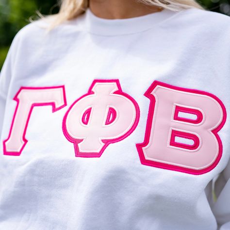 Sorority Letter Sweatshirts Ideas, Sorority Letter Sweatshirts, Pink Sorority Letters Sweatshirt, Sorority Block Letters Shirts, Stitched Letters Sorority, Sorority Embroidered Sweatshirt, Letter Shirts Sorority, Sorority Letter Shirts, Sorority Letters Sweatshirt