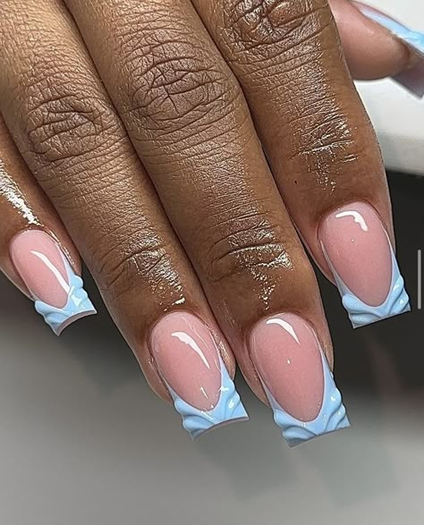 Texture Nails, Blue Summer Nails, Pastel Blue Nails, Pink Toe Nails, Acrylic Toe Nails, French Tip Nail Designs, French Tip Acrylic Nails, Work Nails, Glow Nails