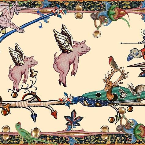 WEIRD MEDIEVAL BESTIARY,FLYING PIGS ,UNICORN AND KILLER RABBIT #pigs #animals #medieval #bestiary #digitalart #vintage #rabbits #monkeys #unicorn #miniatures #fantasy #humor #humour Rabbit Collage, Unicorn Alphabet, Medieval Bestiary, Medieval Horse, Medieval Drawings, Medieval Artwork, Flying Bats, Medieval Aesthetic, Medieval Books