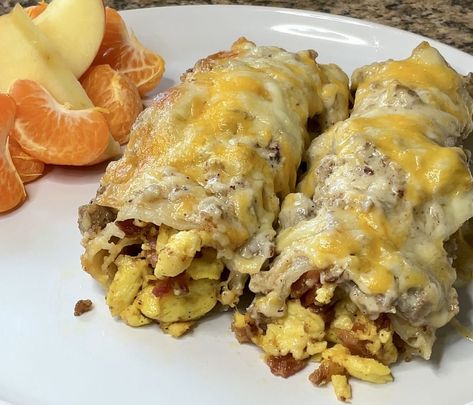 Loaded Smothered Breakfast Burritos Loaded Smothered Breakfast Burritos, Loaded Breakfast Burritos, Smothered Breakfast Burritos, Breakfast Burrito Filling, Potluck Breakfast, Breakfast Burritos Easy, Camper Recipes, Breakfast Potluck, Potatoes And Cheese