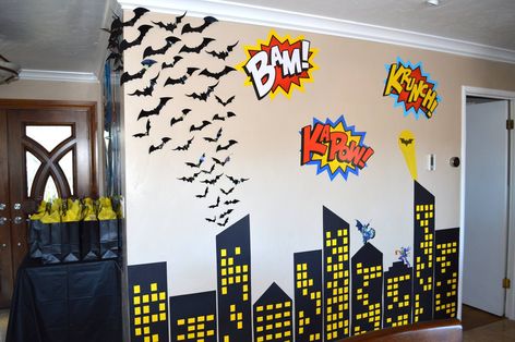 Gotham City Birthday Party, Gotham City Party Decorations, Gotham Themed Party, Gotham City Decorations, Batman Halloween Decorations, Gotham City Party, Batman Decorations Party, Batman Birthday Party Decorations, Batman Party Ideas