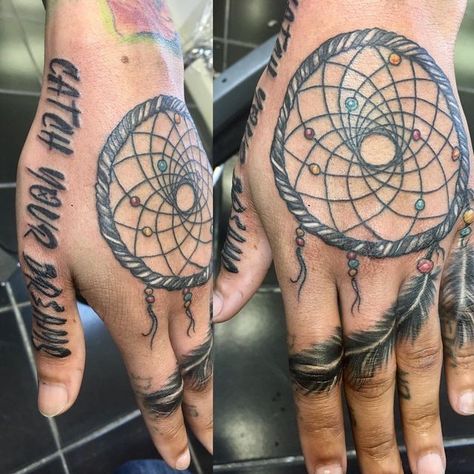 Dream Catcher Tattoo On Hand, Dream Catcher Hand Tattoo, Hand Tatts, Voodoo Tattoo, Owl Dream Catcher, Dream Catcher Tattoo, Tattoo Hand, Hand Tattoo, I Tattoo