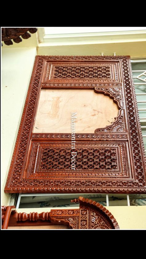 Wooden Jharokha / Mirror frames ��– Manvantra Decor Wooden Jharokha Decor, Jharokha Decor, Jharokha Mirror, 3d Art Painting, Brass Wall Hanging, Wooden Corbels, Indian Women Painting, Brass Animals, Pooja Room Door Design