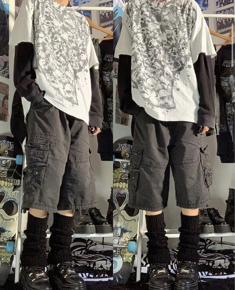 Grunge Outfits With Boots, 100 Gecs Outfit, Masc Outfits With Shorts, Drainer Aesthetic Clothes, Skatepark Outfit, Sleepy Aesthetic Outfit, Zombiecore Outfits, Chill Alt Outfits, Simple Punk Outfits