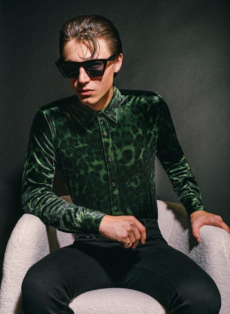 Phix Clothing, Gender Fluid Fashion, Leopard Shirt, Leopard Print Shirt, Velvet Clothes, Velvet Shirt, Black Polo, Green Tones, Business Suit