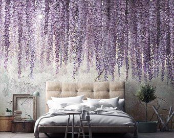 Wallpaper Watercolor, Purple Bedrooms, Painting Bedroom, Purple Bedroom, Mural Ideas, Temporary Wallpaper, Accent Wall Bedroom, Girlfriend Goals, Wallpaper Accent Wall