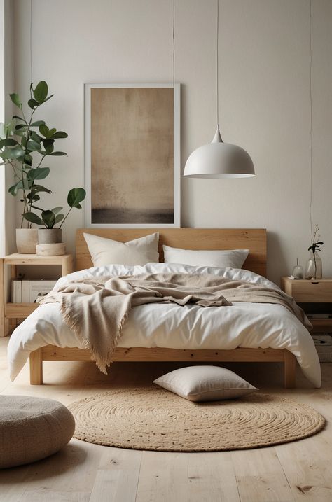 Scandi Boho Bedroom, Bed Scandinavian Style, Simple Cozy Bedroom, Brown Carpet Bedroom, Cozy Minimalist Bedroom, Scandi Style Bedroom, Modern Scandinavian Bedroom, Scandinavian Bedroom Design, Scandi Bedroom