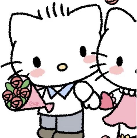 Tatuaje Hello Kitty, Hello Kitty Boy, Duo Pfp, Hello Kitty Pfp, Kitty Pfp, Duos Icons, Melody Hello Kitty, Cute Couple Gifts, Kitty Drawing