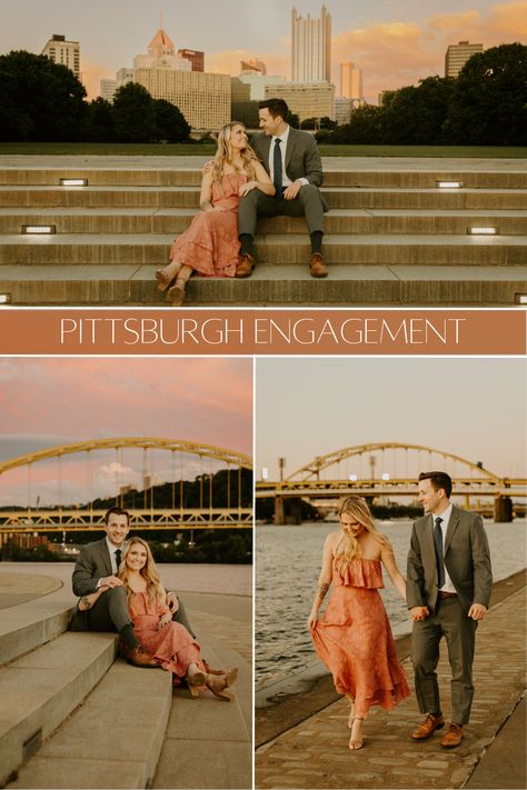 Pittsburgh Photoshoot, Point State Park Pittsburgh, Pittsburgh Engagement Photos, Engagement Goals, City Scenery, Urban Engagement Photos, Engagement Announcement Photos, Disney Wedding Theme, Urban Engagement