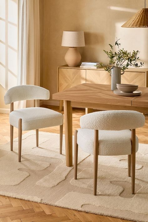 Cream Dining Room, Fabric Kitchen Chairs, Cream Dining Chairs, Kitchen Vibes, Kitchen 2024, Chairs For Living Room, The Stables, White Dining Chairs, Wardrobe Furniture