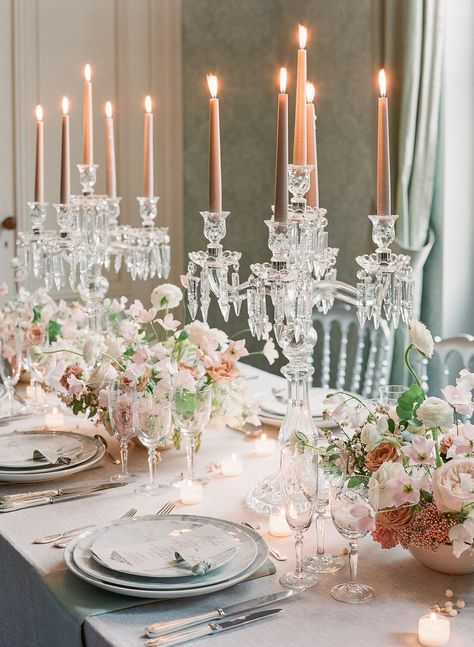 David Abel Weddings Art Curation, Bridal Florals, French Castle, Crystal Candelabra, Iconic Weddings, Tablescape Inspiration, Wedding Sparrow, Reception Details, Reception Centerpieces