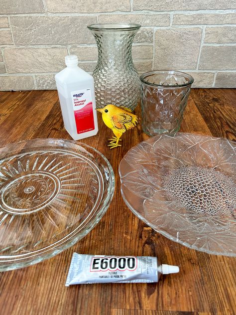 How to Make a Glass Bird Bath | ehow Bird Bath Diy Upcycle, Homemade Glass Birdbaths, Bird Bath From Old Dishes, Repurpose Bird Bath, Pottery Bird Bath Ideas, Upcycle Bird Bath, How To Glue Glass Together, Glass Bird Feeders Diy, Diy Glass Bird Feeder