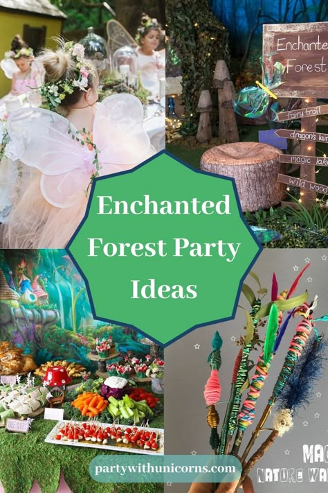 Enchanted Fairy Party Ideas, Enchanted Forest Birthday Invite, Enchanted Forest Theme Activities, Harry Potter Enchanted Forest, Enchanted Forest Fairy Birthday Party, Enchanted Forest Birthday Activities, Nature Birthday Party Crafts, Enchanted Mushroom Forest Party, Indoor Enchanted Forest Party