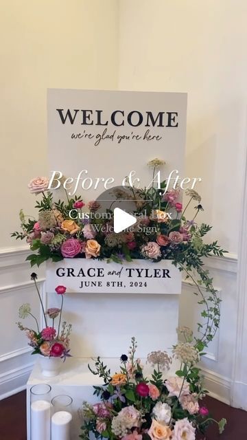 Morgan Falcon on Instagram: "Yesterday’s welcome sign floral box🌷🪻🌿 

Grace, the bride, loved the concept of our original floral box A-Frame piece but, wanted to upgrade for an even more grande statement in the foyer of her venue. Such a fun build and customization for our team. Plus, that very important final touch by @petalspresentsandparties was perfection!!🤩👏🏼🌸

Dm for event signage inquiries🫶🏼

Signage @janeofalltrades_tpa 
Florals @petalspresentsandparties 
Venue @tampayachtandcountryclub 
Planning @laurawalshevents 
Rentals @adrdecor 

#weddinginspo #weddingsignage #weddingwelcomesign #floralbox #floralboxsign #customwedding #weddingdecor #tampaweddings #weddingflorals" Floral Box Welcome Sign, Event Signage, Final Touch, Wedding Signage, Box Signs, Wedding Welcome, A Frame, Welcome Sign, Custom Wedding