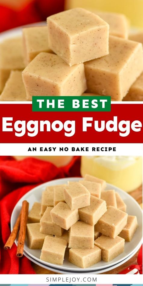 This Eggnog Fudge is so easy and melts in your mouth. You will want to make it every year for the holidays. Fudge With Alcohol, Alcohol Fudge Recipes, Alcoholic Fudge, Rum Fudge Recipe, Eggnog Fudge Recipe, Boozy Fudge, Infused Desserts, Holiday Fudge Recipes, Gingerbread Fudge