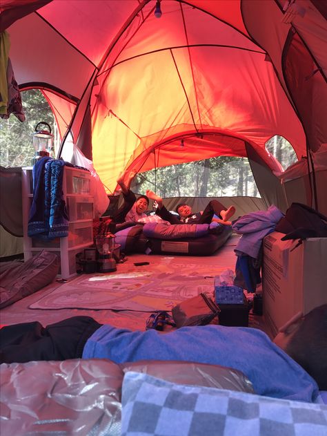 Inside of Ozark Trail 10 person tent Walmart $99 spacious, 2 queen beds on each side & tons of space in middle. Tent Walmart, 2 Queen Beds, 10 Person Tent, Ozark Trail, Camping Life, Queen Beds, Tent, Fair Grounds, Siding