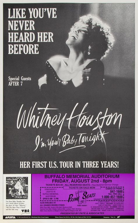 1991 Buffalo Memorial Auditorium Whitney Houston Concert, Houston Poster, Concert Poster, Rock Concert, Rock Posters, Whitney Houston, Record Store, Concert Posters, Special Guest