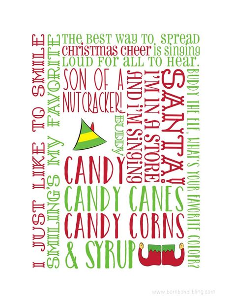 Today’s ELF printable cards and decor from Kristin Murphy at The Simple Perks are THE CUTEST EVER!!!! I love, love, LOVE the movie ELF! Anyone else?! It’s just so dang hilarious. I loved Kristin’s design so much that I even requested that she turn it into an 8×10 printable for home decor AND a printable … Buddy The Elf Quotes Funny, Buddy The Elf Crafts, Elf Quotes Funny, Elf Movie Party, Elf Themed Christmas Party, Buddy The Elf Quotes, Elf Movie Quotes, Christmas Candy Bar, Elf Printables