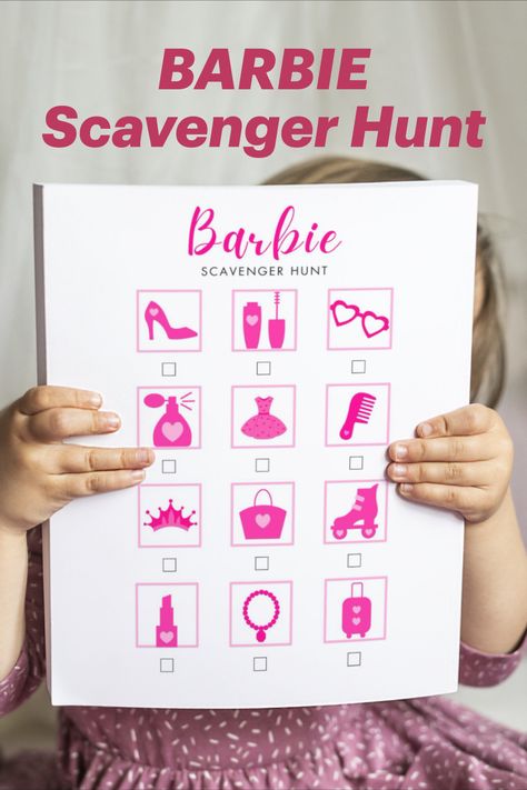 Barbie Printable Scavenger Hunt & Party Game | Instant Download Kids Game and Hot Pink Birthday . Print attached larger scale icons (12 total) and hide around your home or yard for party guests to find and check off their list. Barbie Birthday Party Games Free Printable, Barbie Themed Scavenger Hunt, Barbie Dance Camp Ideas, Barbie Games For Kids, Barbie Birthday Party Activities For Kids, Barbie Bingo Free Printable, Barbie Scavenger Hunt, Barbie Lab Week, Barbie Birthday Activities For Kids