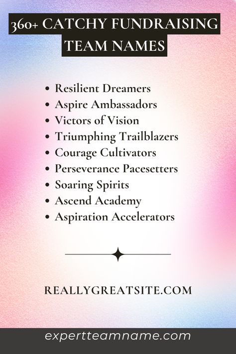 Fundraising events are all about bringing people together for a great cause. Whether you’re raising money for a local charity, school, or community organization, having an awesome team name can boost morale, spread awareness, and make the fundraising experience even more fun and memorable. Charity Names Ideas, Charity Names, Rhyming Names, Creative Fundraising, Community Organization, Animals Food, Team Building Exercises, Fundraising Event, Name Games