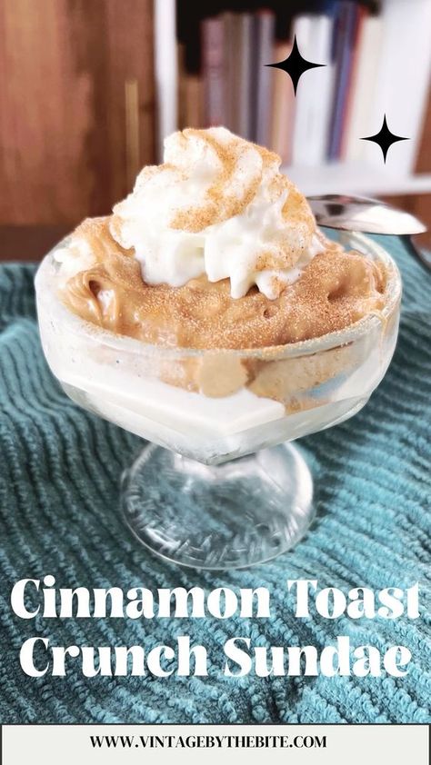 Your favorite childhood cereal Cinnamon Toast Crunch in ice cream sundae form. Perfect for your summer or fall treat or ice cream sundae bar! Easy Cinnamon Toast Crunch Sundae #summer #sundaeparty #cinnamon #icecream #fall Easy Cinnamon Toast, Fall Ice Cream, Sundae Party, Ice Cream Sundae Bar, Ice Cream Sundaes, Cinnamon Crunch, Holiday Desserts Table, Sundae Bar, Cinnamon Toast Crunch