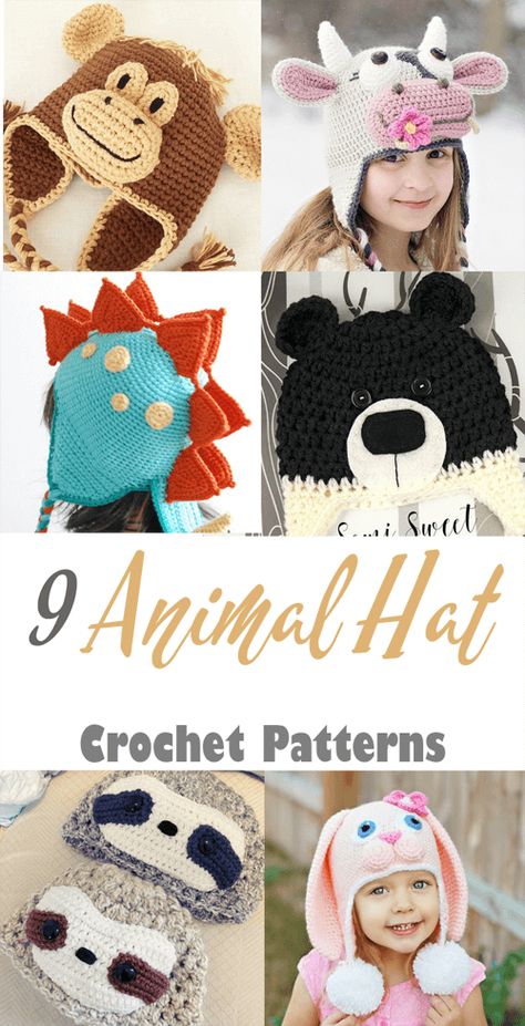 Crocheted Animal Hats Free Patterns, Animal Crochet Hat Pattern Free, Kids Hats Patterns Crochet, Free Crochet Animal Hat Patterns, Crochet Animal Hat Patterns, Free Crochet Animal Hat Patterns For Kids, Crochet Animal Hats For Kids, Free Crochet Pattern For Toddler Hat, Animal Hat Crochet Pattern Free