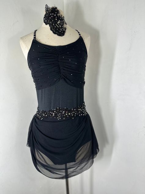 black and grey  large adult  dance costume with black beaded appliqués. and jet black  Swarovski stones   Ready to ship in LA or can be altered to MA  Chest 38-40       waist 29-30        hip 38+ SIZING CHART: Sizing:                    Bust       Waist      hips      Girth      Inseam X small child   XSC 21-23     19-21     22-24    37-39      21.5 Small child      SC    24-25      22-23    25-26     40-43      23.5 Medium Child  MC    26-27     23-24    27-29      46-48     26.5 Large Child    LC       28-30    25- 26     30-32     51-54     30 Teen              W T        30-31     25-26      32-34     55-58     31 Small Adult     SA      32-34     24-26      34-36     55-58     31 Med Adult       MA     35-36     26-28      37-39     59-60     33 Large Adult     LA      38-40     29-30 Black Contemporary Dance Costume Dresses, Black Dance Costumes Contemporary, Dark Contemporary Dance Costumes, Black Lyrical Dance Costumes, Black Contemporary Dance Costume, Blue Lyrical Costume, Dance Costumes Black, Lyrical Dance Costumes Solo, Contemporary Dance Costumes Dresses