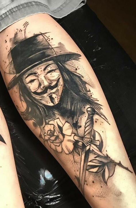 V For Vendetta Tattoo, Vendetta Tattoo, Bodysuit Tattoos, Best Leg Tattoos, Model Tattoo, Joker Tattoo, Tattoo Now, Medusa Tattoo, Tatuaje A Color