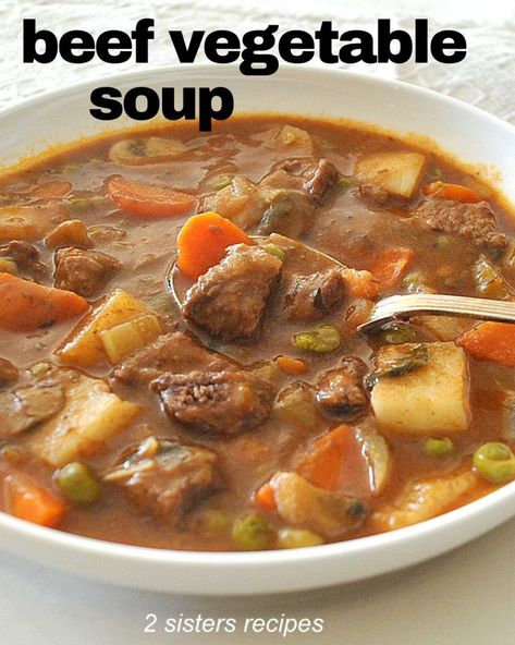 Stovetop Vegetable Beef Soup, Crockpot Vegetable Beef Soup Slow Cooker Easy Recipes, Vegetable Beef Soup No Tomato, Beef Vegetable Soup Without Tomatoes, Veggie Soup With Stew Meat, Thick Vegetable Beef Soup, Vegetable Soup With Beef Tips, Tomato Vegetable Beef Soup, Beef Tomato Soup Recipes