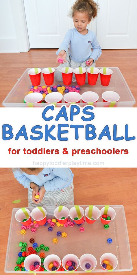 Caps Basketball – HAPPY TODDLER PLAYTIME Sport Themed Crafts, Sports Activities For Kids, Basketball Games For Kids, Toddler Sports, Toddler Ideas, Daycare Activities, Aktivitas Montessori, Daycare Crafts, Toddler Snacks