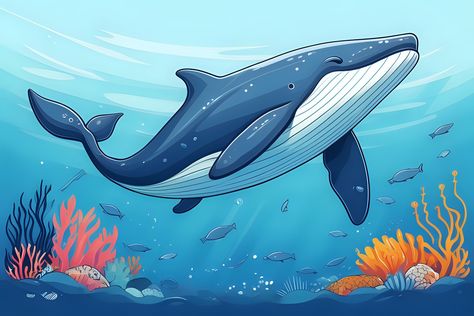 Whale Illustration Cute, Whale Cartoon, Whale Illustration, Illustration Cute, The Whale, Free Illustration, Sea And Ocean, Free Illustrations, Cartoon Character