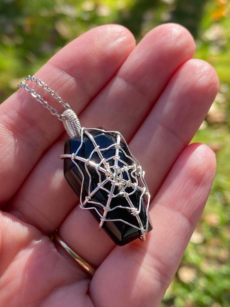 Spider Web Necklace, Web Necklace, Crystal Spider, Wire Wrapped Crystal, Wrapped Crystal, Rock Jewelry, Wire Wrapping Crystals, Wrapped Jewelry, Spider Web