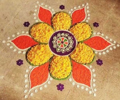 22 Quick and Easy Rangoli Ideas for Diwali 2018 you would love to copy from #rangoli #rangolidesigns #rangoliideas #diwali #diwalidecor #diwali2018 #diwalicelebration #hikendip Easy Rangoli Ideas, Rangoli Ideas For Diwali, Rangoli Ideas, Diwali Rangoli, Easy Rangoli, Rangoli Designs, Flower Petals, Flower Design, Diwali