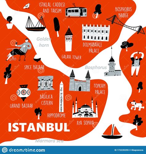 Istanbul Tourist Map, Istanbul Map, Grand Bazaar Istanbul, Graphic Design Cv, Dolmabahçe Palace, Illustration Courses, Istanbul City, Winter Travel Outfit, Tourist Map