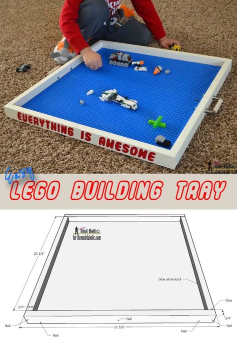 Easy DIY Lego building tray tutorial.  A Lego tray is a perfect place for your kids to create, play and display their amazing Lego creations. @Remodelaholic Lego Tables, Lego Tray, Lego Table Diy, Diy Lego, Lego Club, Lego Table, Amazing Lego Creations, Candy Dispenser, Lego Storage