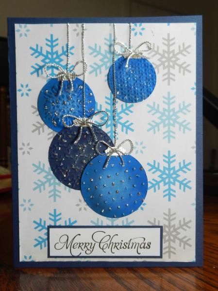 This is number 5 on my Christmas Cards. Blue Ornaments, Ornament Card, Homemade Christmas Cards, Handmade Christmas Cards, Christmas Card Crafts, Card Crafts, Diy Christmas Cards, Rubber Stamp Art, Christmas Cards To Make