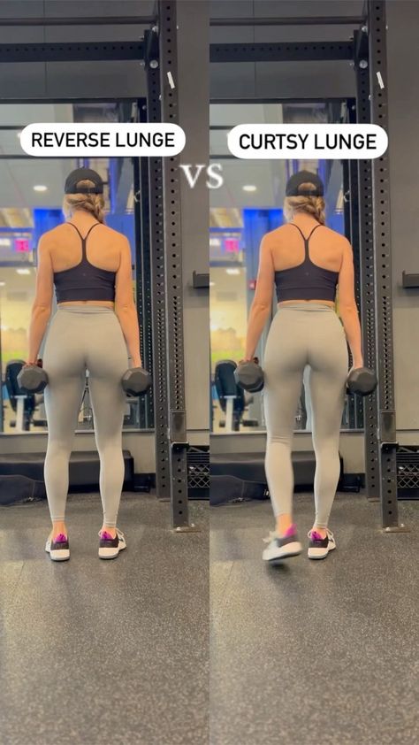 alexandra_redmond on Instagram: CURTSY Lunge vs REVERSE Lunge ✨ Curtsy Lunge 👉🏼 the aim of the curtsy lunges is to increase the stretch of the glutes in that lengthened… Courtesy Lunge Benefits, Courtesy Lunge, Lunges Benefits, Curtsy Lunges, Effective Workout Plan, Lunge Workout, Gluteus Medius, Reverse Lunges, Gym Girl