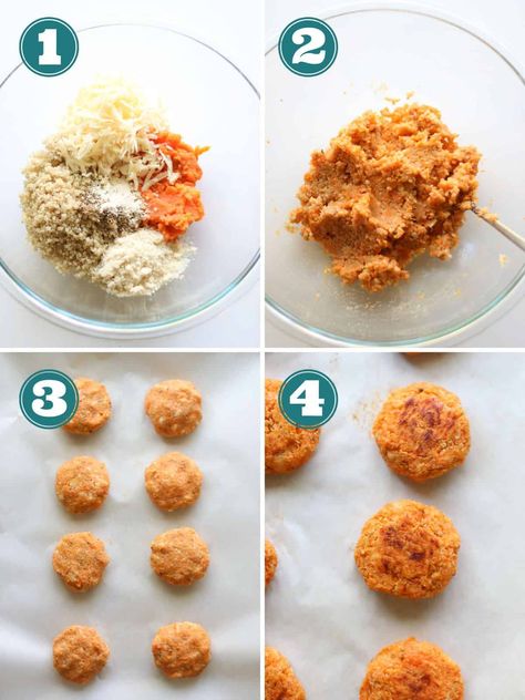 Sweet Potato Quinoa, Sweet Potato Nuggets, Salmon Patties For Babies, Sweet Potato Croquettes, Baby Veggie Patties, Sweet Potato Recipes Blw, Sweet Potato Nuggets Baby Foods, Sweet Potato Fritters Baby, Blw Sweet Potato Fritters