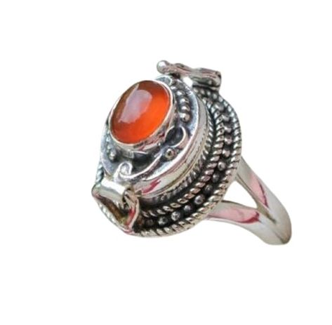 Beautiful Poison Ring For Mother's Day Gift, 925 Silver Plated Rings For Women And Girls With Natural Carnelian Gemstone Rings For Gift Pillbox Ring, Poison Ring, Kitchen Clothes, Carnelian Ring, Luxury Store, Rings For Women, Handmade Products, Book Gifts, Mother's Day Gift