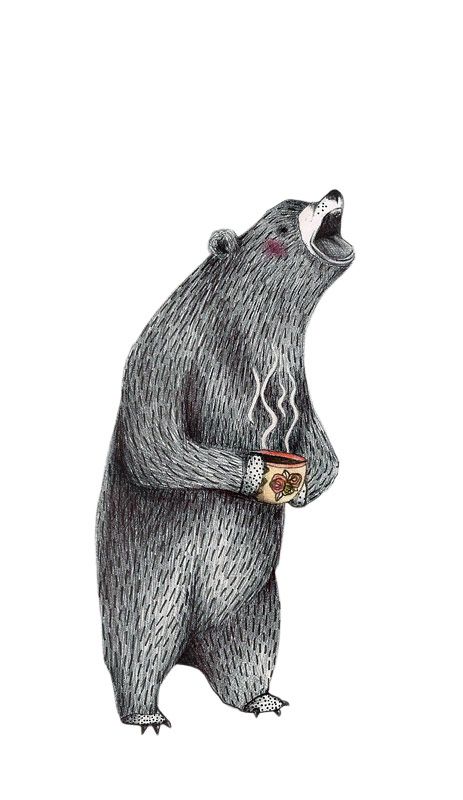 Lieke van der Vorst Bear Drawings, Bear Drawing, Cute Bear Drawings, Coffee Drawing, Coffee Illustration, Bear Illustration, Drinking Coffee, Bear Art, Whimsical Illustration