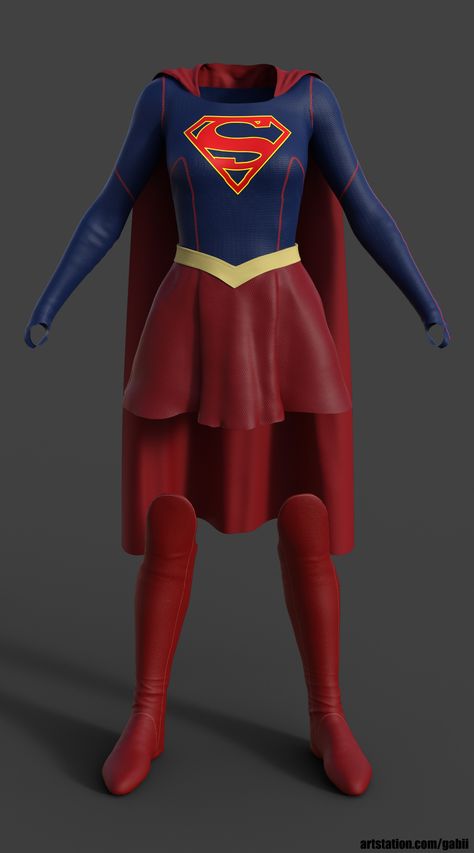 ArtStation - SuperGirl Suit, Gabriel Rusnak Super Girl Costume Woman, Women Hero Costumes, Supergirl Suit Design, Supergirl Black Suit, Supergirl Suit, Supergirl Design, Female Speedster, Supergirl Halloween, Superwoman Costume