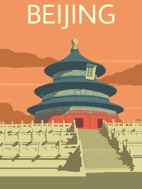 Illustration about Beautiful sunset view temple of Heaven in Beijing China illustration vintage style concept for travel poster. Illustration of tourist, poster, religion - 169242965 Tourist Poster, Shanghai China Travel, China Poster, Illustration Of People, Shanghai Travel, Temple Of Heaven, Poster Vintage Retro, Wave Illustration, Travel Crafts