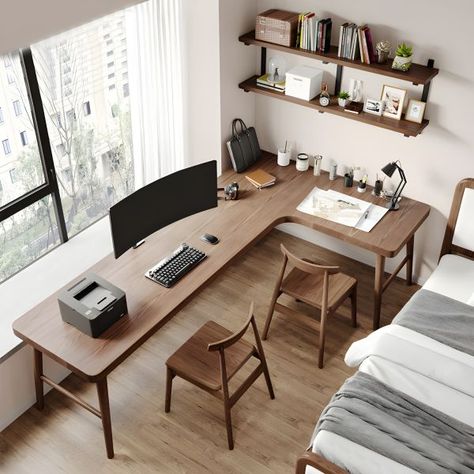 Solid Wood Office Desk, Contemporary Writing Desk, Long Desk, L Shape Desk, Desk And Chair, Chair Wood, Solid Wood Desk, Desk And Chair Set, Office Set