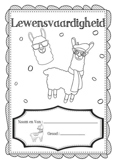 Llama skool voorblad - School page covers Lewensvaardigheid File Dividers, 2024 Classroom, Alphabet Worksheets Kindergarten, School Book Covers, Book Cover Page, Worksheets Kindergarten, Free Preschool Worksheets, Gratitude Journal Prompts, Tracing Worksheets Preschool