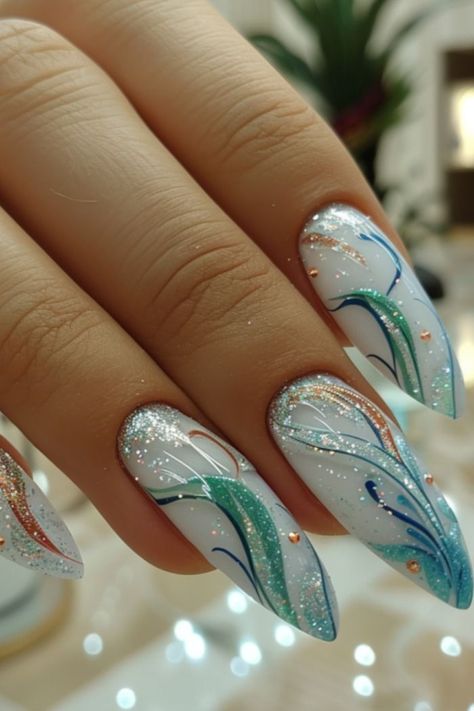 Tiffany Nails, Chrome Nails Designs, Fancy Nails Designs, Stylish Nails Designs, Nail Design Inspiration, Pretty Nail Art Designs, Blue Nail Designs, Blue Nail, Unique Nails