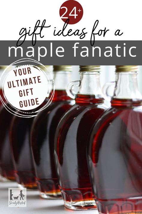 Gift giving ideas for the maple fanatic in your life » SoulyRested Maple Syrup Gift Basket Ideas, Maple Syrup Gift Ideas, Maple Syrup Taps, Tapping Maple Trees, Yankee Swap Gift, Homesteading Life, Syrup Labels, Gift Giving Ideas, Wild Food Foraging