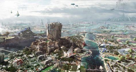 Guardians of the Galaxy_Concept Art by Olivier Pron (13) City Environment, Eco City, Concept Art World, Fabric Poster, Modern Canvas Art, Fantasy City, Futuristic City, Future City, Matte Painting