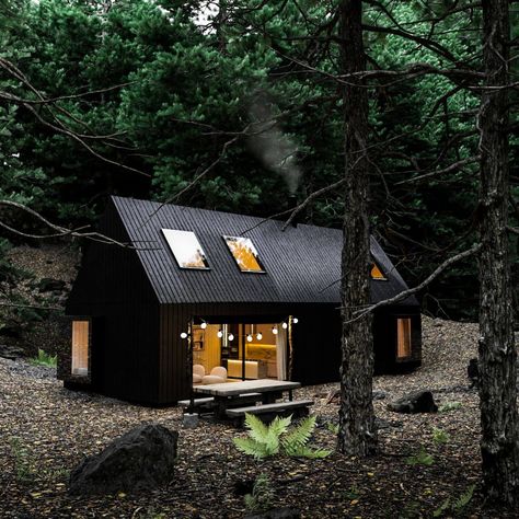 Superior A24: A Forest Cabin in Québec,|Visualization Milad Eshtiyaghi, House Render, Borneo Malaysia, Black Cabin, Airbnb Ideas, Coastal Architecture, Steel Barns, Nordic House, Chalet Design