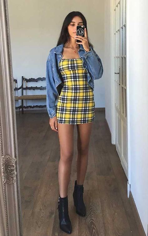 Plaid Dress Outfit, Yellow Plaid Dress, Sassy Outfit, Yellow Plaid, Tyler The Creator, Todays Outfit, 1 Or 2, Plaid Dress, Kawaii Fashion