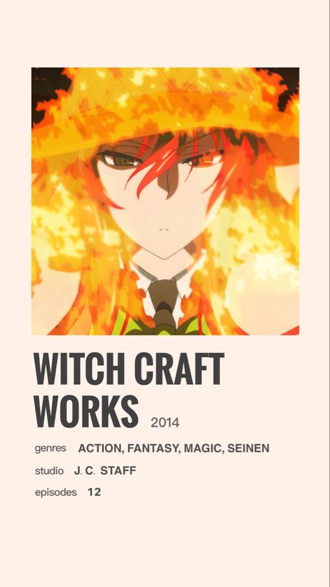 See more on my “minimalist anime posters” board @Lala !! Witch Craft Works Anime, Anime Board, Anime Board Cover, Anime Schedule, Witch Craft Works, Indie Movie Posters, Poster Anime, Anime Dvd, Anime Suggestions